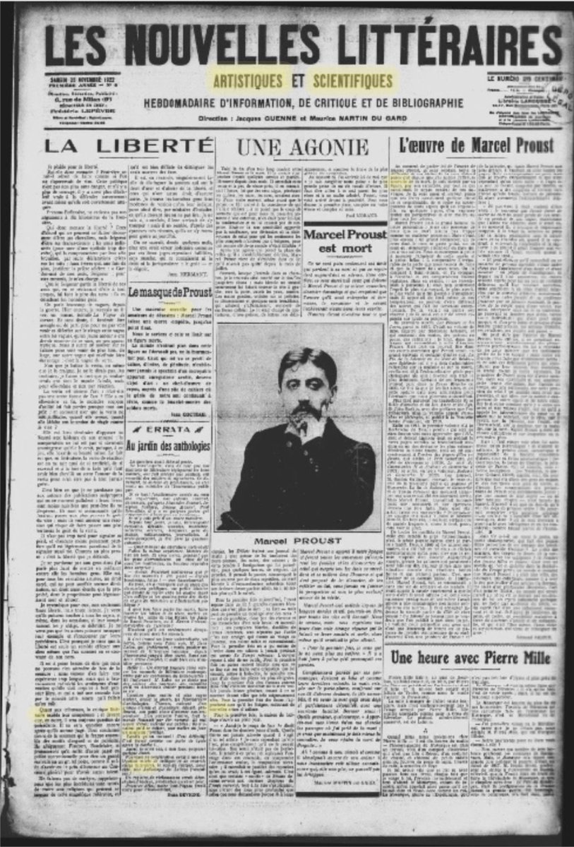 Tiens, au hasard, voilà le numéro annonçant la mort de Proust (1922) : https://t.co/qZuaSR3K1r #Madeleineproject https://t.co/p5PwkauDiw